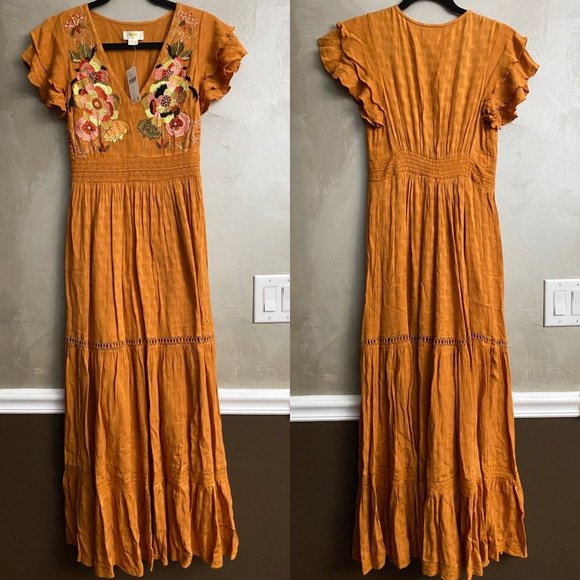 ANTHROPOLOGIE Sunshine Embroidered Maxi Dress US 2 - Picture 4 of 4